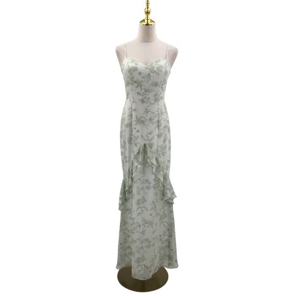 AW BRIDAL 4 S floral green white formal party bridesmaid maxi dress NEW B140 - Picture 2 of 8